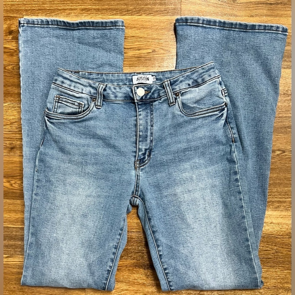 Refuge denim medium wash y2k 90’s low rise flare stretch jeans jr size 5 tall - Picture 5 of 11